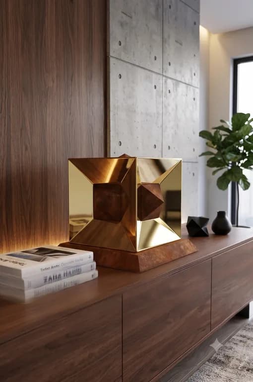 Aged walnut statement sculpture showcasing natural organic grain patina